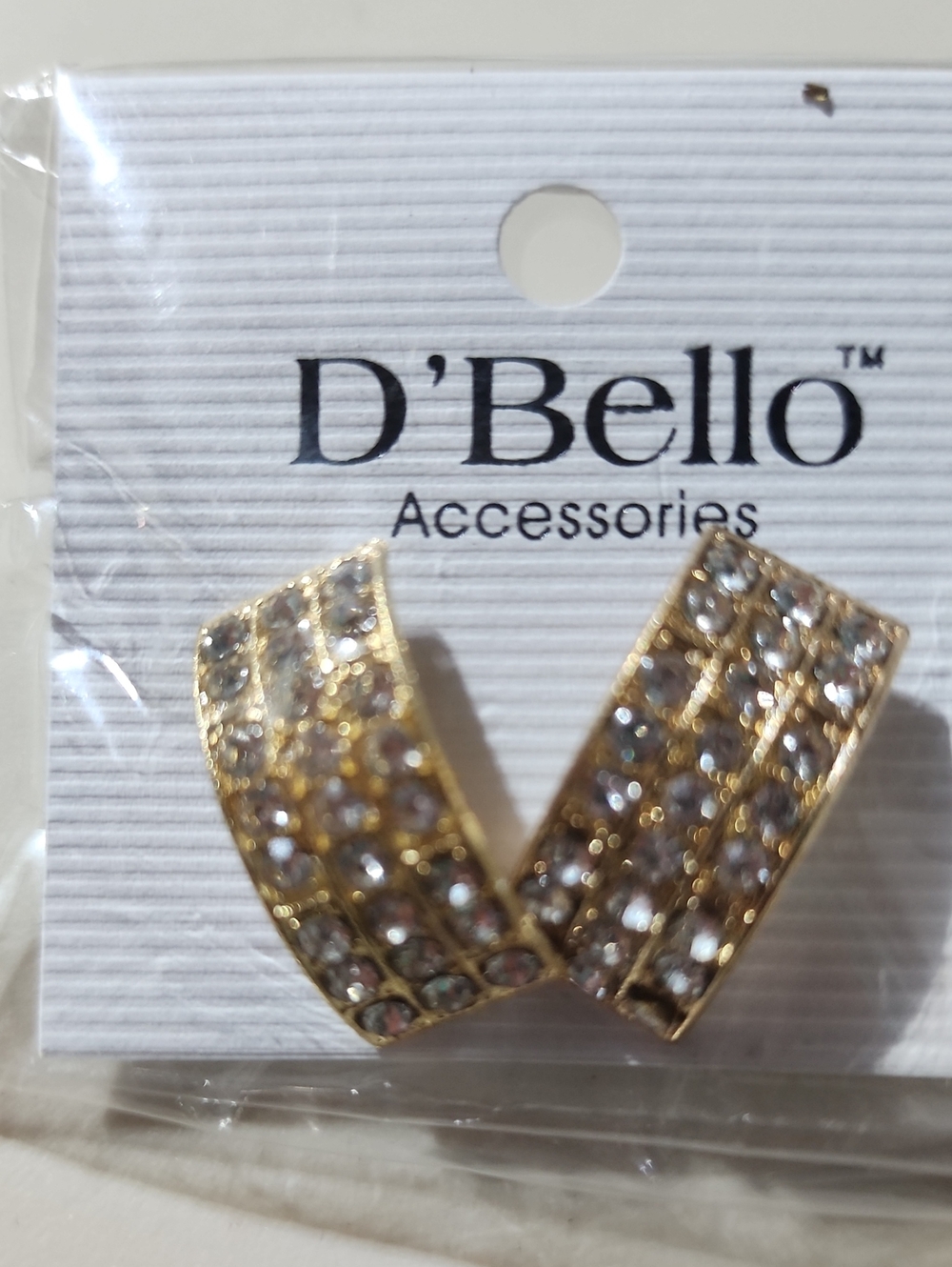 Gold Tone Sparkling Crystal Half Moon Earrings